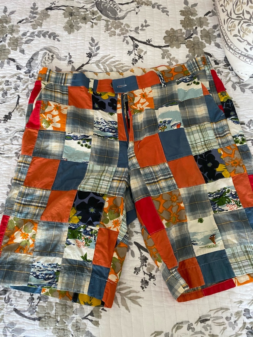 Loudmouth Patchwork Plaid & Floral Shorts in Orange, Blue, Cream